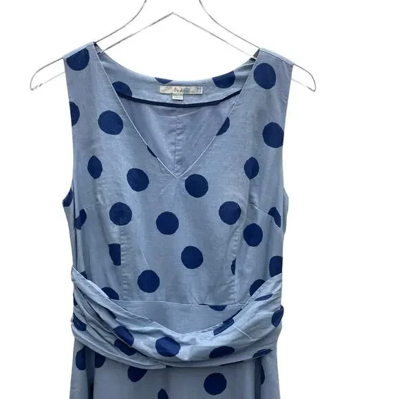 Boden Lois Linen Blend Blue Polka Dot Sleeveless Fit & Flare Dress Size 6R - Picture 3 of 12